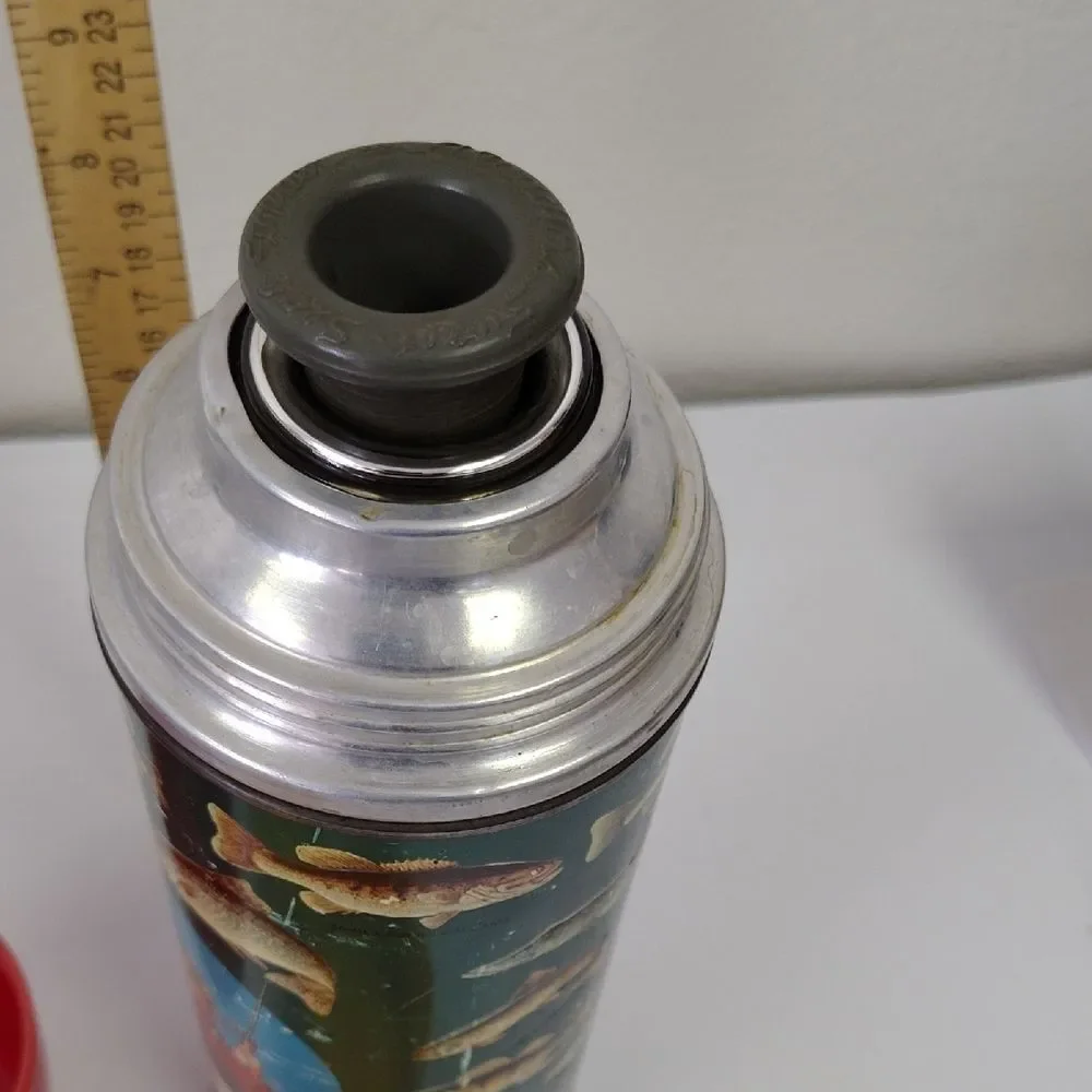 Vintage Aladdin Angler Thermos with Red Lid